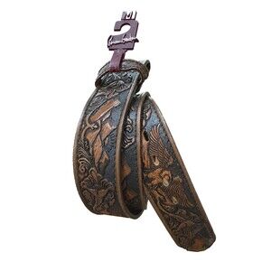 Princess Gardner Vintage Eagle Embossed Western Leather Belt USA Brown 34 Rodeo